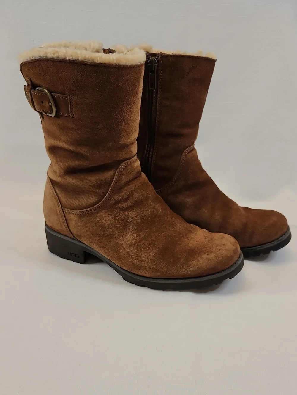 UGG Brown Suede Shearling-Lined Mid-Calf Boots